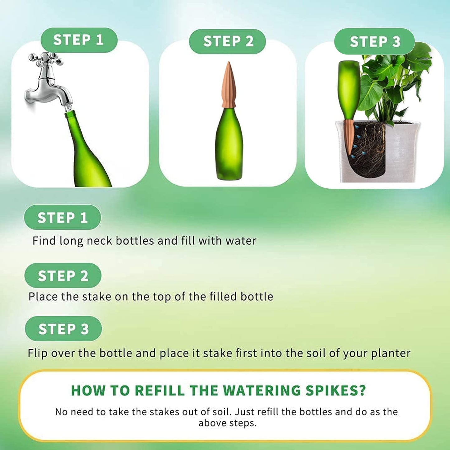Tcamp 8Pack Plant Self Watering Spikes, Terracotta Plant Watering Devices Wine Bottle Plant Self-Watering Stakes for Indoor Outdoor Plants