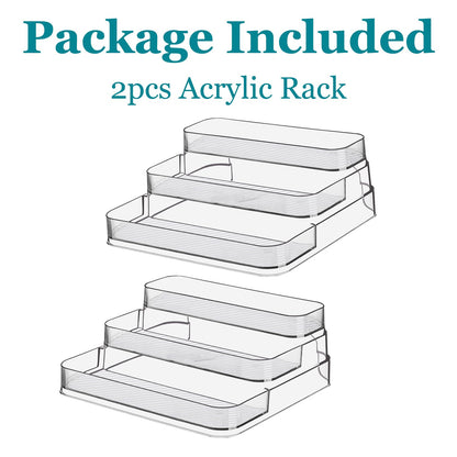 Zilphoba 2pcs Acrylic Rack, No Assembly Clear 3 Tier Condiment Bottle Shelf Vanity Organizer for Cabinet Kitchen Bathroom