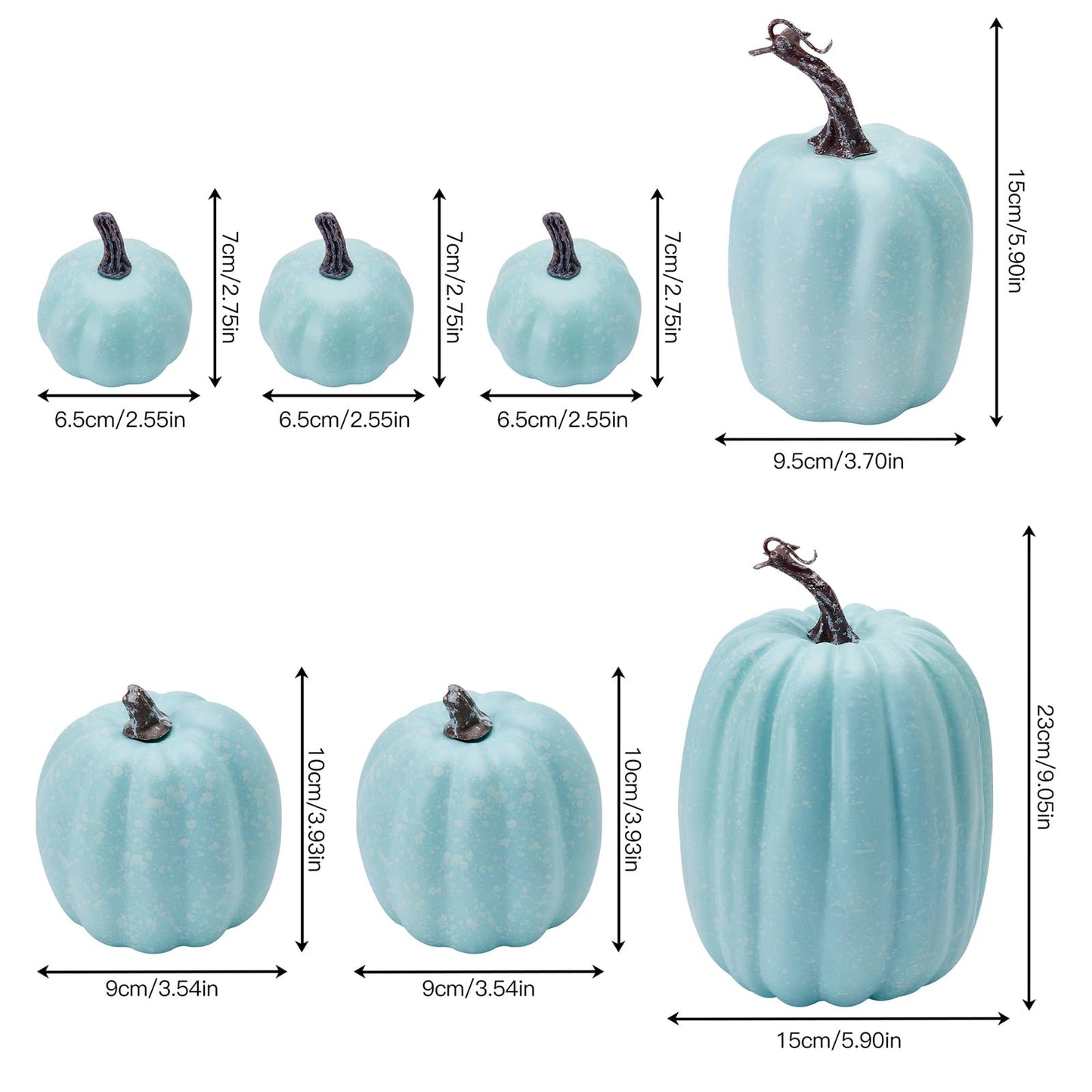 Autumn Pumpkin Decoration 7PCS Artificial Pumpkin Country Style foam Pumpkin Light Luxury Ornaments Fireplace Table Decoration Applicable to Halloween Harvest Day Thanksgiving Day (Light Blue)