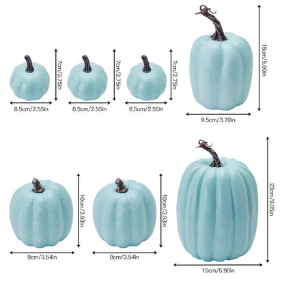 Autumn Pumpkin Decoration 7PCS Artificial Pumpkin Country Style foam Pumpkin Light Luxury Ornaments Fireplace Table Decoration Applicable to Halloween Harvest Day Thanksgiving Day (Light Blue)