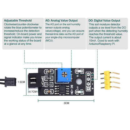 2 Sets Resistive Soil Moisture Meter, Icstation Soil Hygrometer Sensor Test Kit with Corrosion Resistant Probe, Digital Analog Signal Output for Arduino Garden Plant Care Automatic Watering System