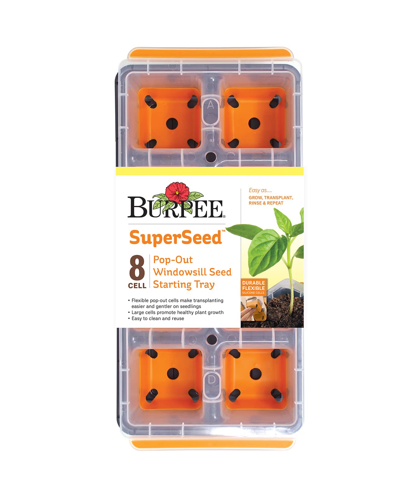 Burpee SuperSeed Windowsill Seed Starting Tray| 8 XL Cell| Reusable & Dishwasher Safe| for Vegetable, Flower & Herb Seeds| Window Garden Seed Starter Kit| Green