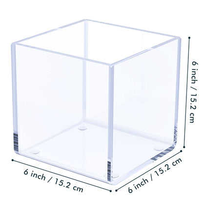 Kamehame Clear Acrylic Vase, 6"x6"x6" Wide Vase for Centerpieces, Succulent Pots Planters, Floral Square Cube Flower Vases for Home Office Wedding Decor