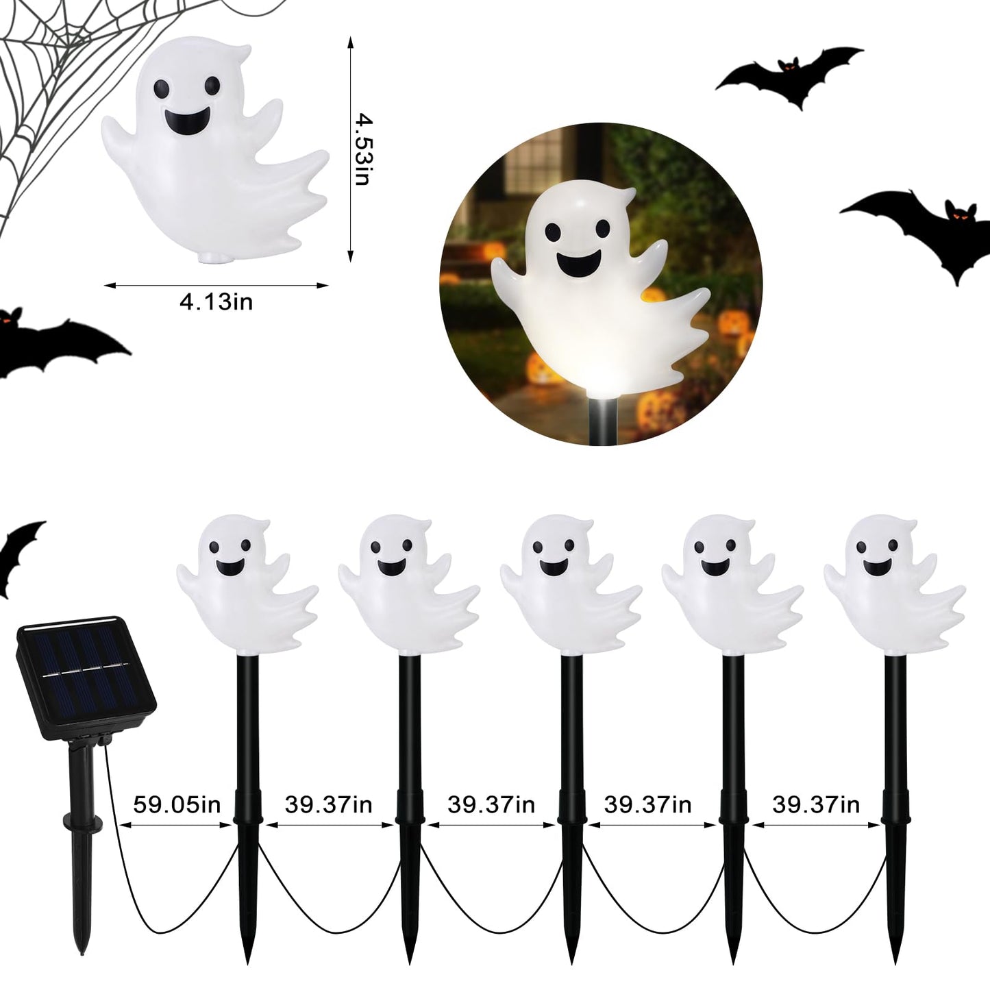 VOGVOG Solar Halloween Ghost Pathway Lights, 10 Pack 3D Lighted Outdoor Stake Decorations, Waterproof LED Yard and Garden Lights for Halloween Pathway, Lawn, Patio, and Holiday Decor (10-Ghosts-Cold)