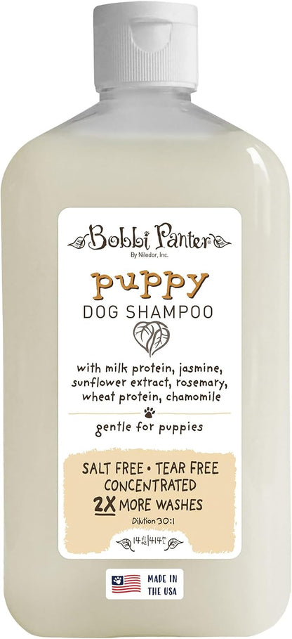 Bobbi Panter Puppy Dog Shampoo Milk Protein, Jasmine, Sunflower & Chamomile – Gentle Nourishing Formula for Puppies & Sensitive Skin, Tear-Free, 30:1 Concentrate, Made in USA, 14 oz