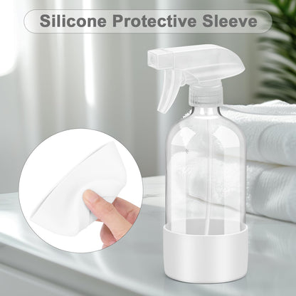 Worldgsb 2 Pack Glass Spray Bottles with Silicone Sleeve, 16 oz Empty Refillable Containers with Adjustable Spray Nozzles, Spray Bottles for Hair, Cleaning Solutions and Plants White