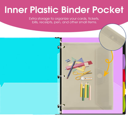 INFUN 1 Inch 3-Ring Telescoping Project Organizer Binder, 13 Pocket, Customizable Front Cover, 5 Color Dividers, Plastic Pocket, 225 Sheet Capacity-White