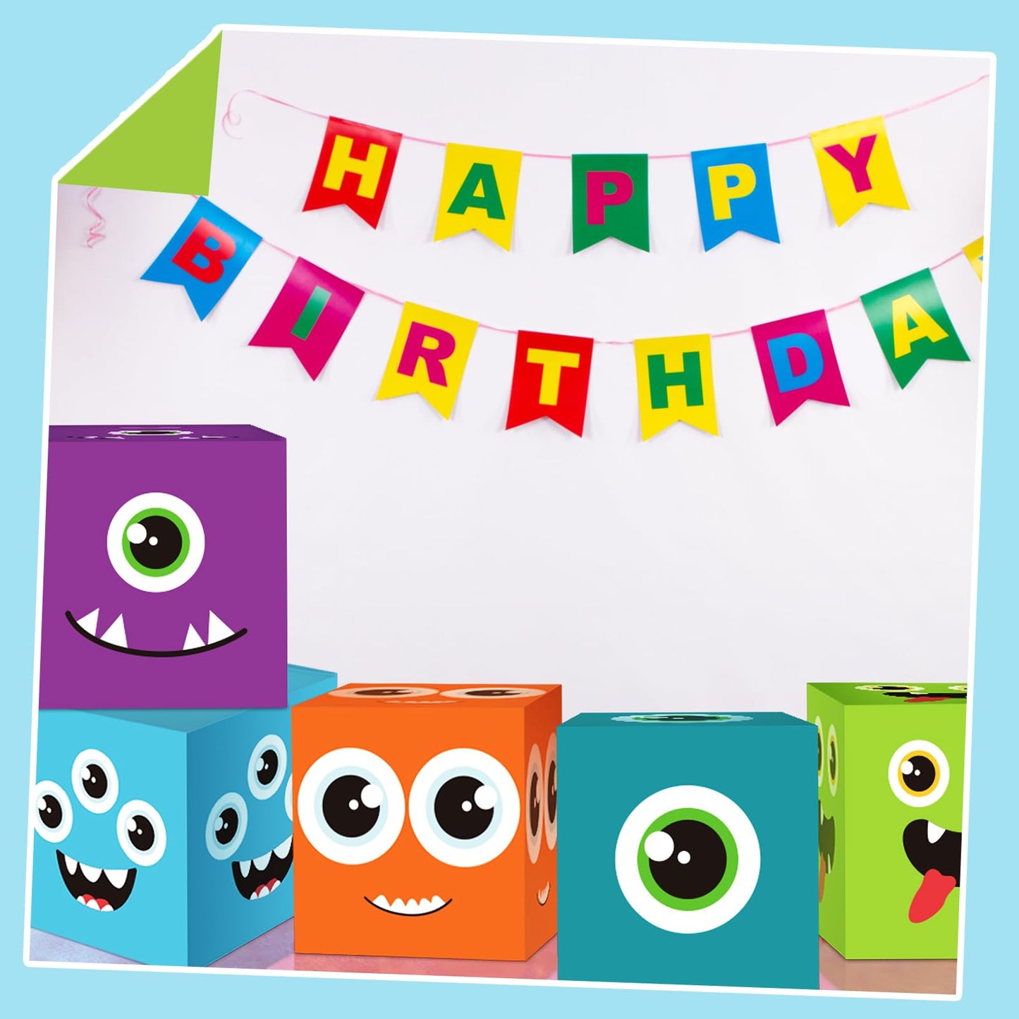 Foilswirl 6 Pcs Monster Birthday Party Decoration Cartoon Big Party Favor Boxes Blue Purple Theme Decor Monster Large Treat Candy Cookie Boxes 11.8'' x 11.8'' for Birthday Baby Shower Photo Booth Prop
