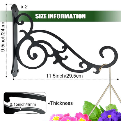 Yaostepqi 2 Pcs Hanging Plant Bracket Wall Hook Hanging Plant Brackets 12-Inch Black Iron Plants Indoor/Outdoor Planter Hangers Hooks for Hanging Lanterns,Bird Feeders,Wind Chimes