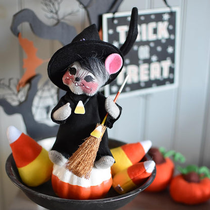Annalee Mouse on Candy Corn Pumpkin, 6in Collectible Figurine