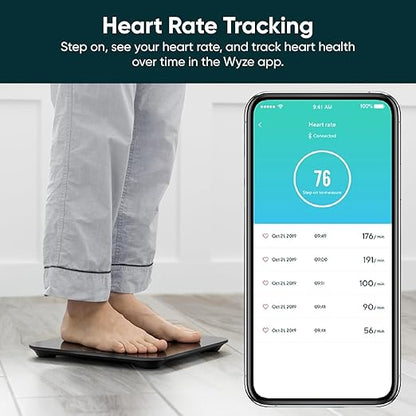 Wyze Scale, Smart Scale for Body Weight, Digital Bathroom Scale for Body Fat, BMI, and Heart Rate, Body Composition Analyzer with App, Batteries Included, Bluetooth, 400 lb (Black)