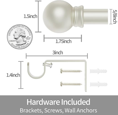Thestoa Nickel Curtain Rods for Windows 30-62 Inch, 5/8" Stainless Steel Small Curtain Rod for Bedroom, Living Room,Kitchen,Farmhouse