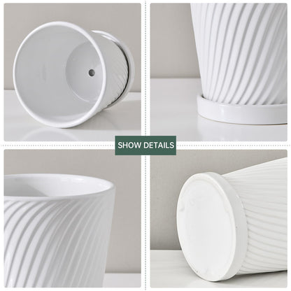 Ton Sin Ceramic Plant Pots Indoor Planters White Orange Set of 3 4