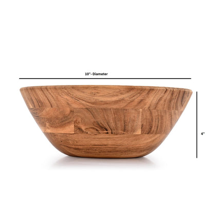 Mahasu Decorative Bowl for Veggies, Fruits, & More – Handmade Wooden Serving Bowl for Kitchen, Party, BBQs (10" x 10" x 4")