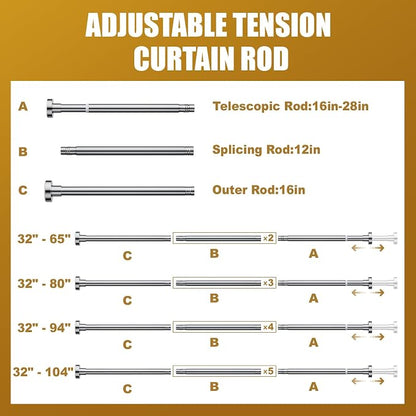 Ausemku Shower Curtain Rod Tension, 32-80 Inch Adjustable Heavy Duty Spring Tension Curtain Rod, No Drill Stainless Steel Telescoping Rod for Bathroom, No Rust, Silver