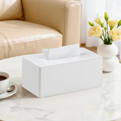 Cretkhp PU Leather Tissue Box Cover Rectangle with Magnetic Closure, Modern Tissue Box Holder for Bathroom NightStands Livingroom, Decorative Tissue Holder for 120(3-Ply)/160(2-Ply) Tissue Box (White)