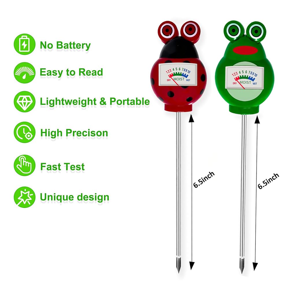 METINFUS Pack of 2 Soil Moisture Meter for Plants - [Green + Red] - Soil Moisture Sensor - Without Batteries - Improved Moisture Meter - Premium Soil Tester for Garden Potted Plants Lawn