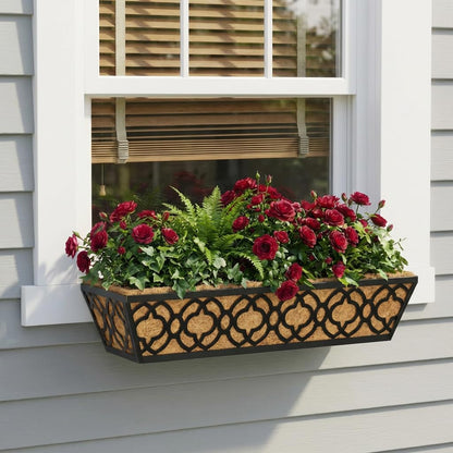 Y&M Deck Railing Planter Boxes, Adjustable Balcony Planter for Outdoor Plants, Metal Railing Planter Box for Deck, Fence and Porch, Window Boxes Outdoor, Sturdy Hanging Planter-24inch 2pcs