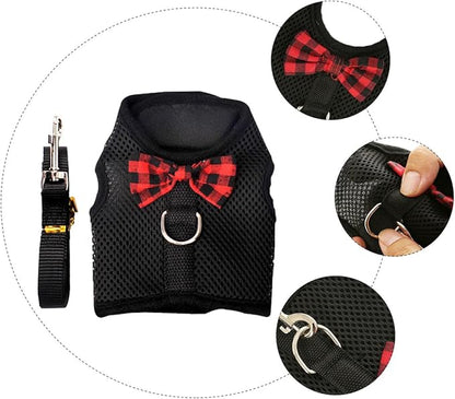 GLEAVI Pet Mesh Vest Harness Set with Pulling Strap Breathable Soft Chest Back Strap Dark Color M (30-34cm) for Rabbits Guinea Pigs Squirrels Small Pets