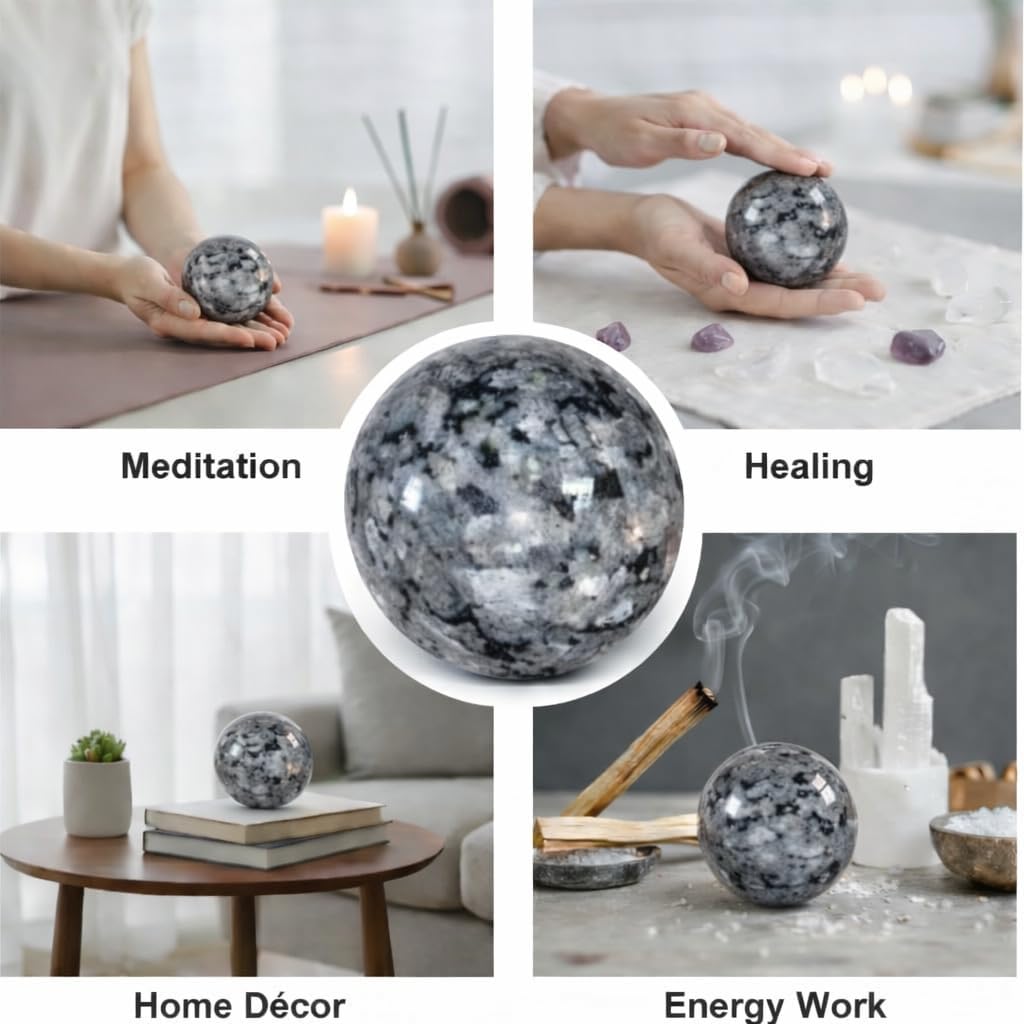 Jet Larvikite Crystal Ball 50-55 mm – Natural Healing Stone Sphere for Meditation, Reiki, Energy Balancing, Home Décor, Protection & Spiritual Growth