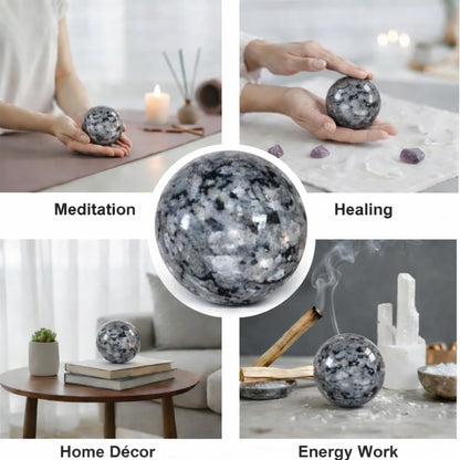 Jet Larvikite Crystal Ball 50-55 mm – Natural Healing Stone Sphere for Meditation, Reiki, Energy Balancing, Home Décor, Protection & Spiritual Growth