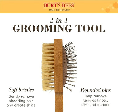 Burt's Bees for Pets Double Sided Pin and Hemp Bristle Dog Brush, Reduces Shedding, Removes Tangles and Loose Hair for All Coat Types, Sustainable Bamboo and Recycled Materials - 2 Pack