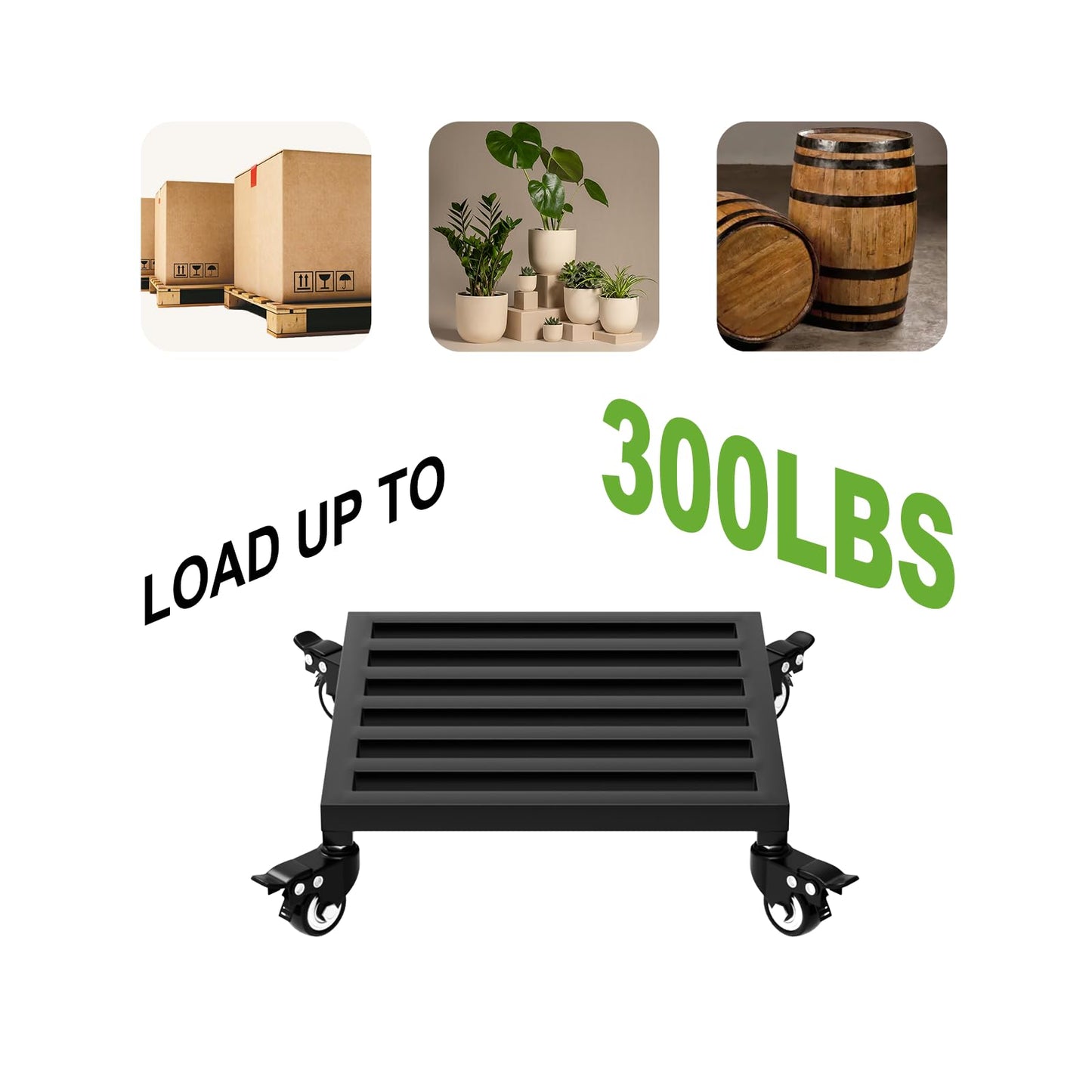 Zhongma 2 Pack 12" x12"x 3.5"H Square Plant Caddy with Wheels, Fully Assembled, Heavy Duty Construction, 300 Lbs Capacity, Load-Bearing Wheels with Brakes, No Installation Required