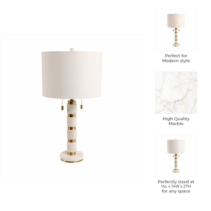 Sagebrook Home 27x14 Stacked Marble Lamp With 2 Pulls, White