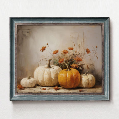 OFlyDesigns Fall Wall Decor, Pumpkin Still Life Art Print, Rustic Autumn Decor, Thanksgiving Print, 11x14 inch Unframed Landscape Art Print