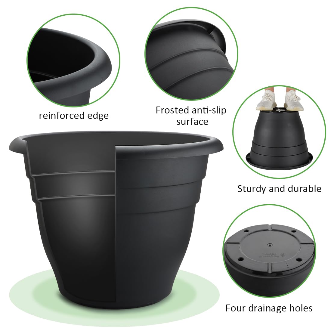 RooTrimmer 3 Pack 20 Inch Large Plant Pots for Outdoor,Heavy Duty Extra Large Deep Garden Planter with Drainage Holes,Sturdy Textured Black Flower Pot for Trees,Shrubs,Patio,Lawn