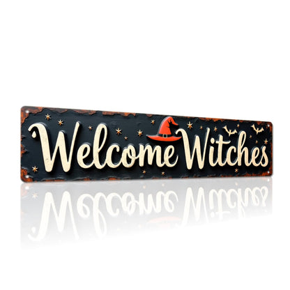 Welcome Witches Halloween Metal Tin Sign Rustic Wall Decor For Halloween Parties, Entryways, Living Rooms, And Man Caves Decorative Signs & Plaques 4x16 Inch