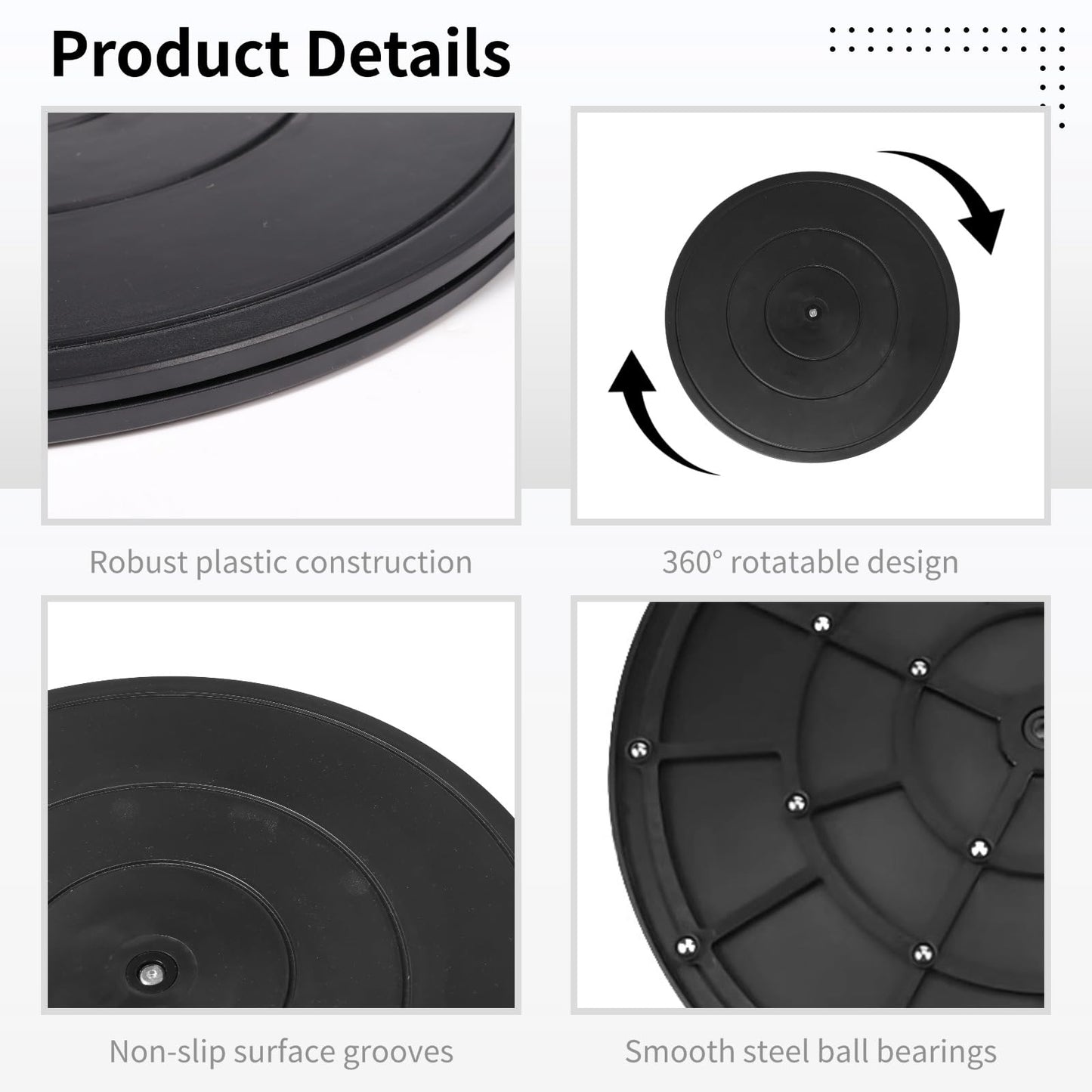 2 Pcs Lazy Susans, 16" Turntable Rotating Swivel Stands with Steel Ball Bearings, Heavy Duty Plastic Swivel Bases, Double-Sided Rotating Flat Stands for Arts, Monitor, Crafts, TV