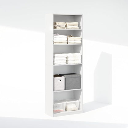 Furinno Reed Closet Organizers and Storage, 5-Tier Closet Organizer, Open Shelf Closet Storage, for Wardrobe, Bedroom, Living Room, White
