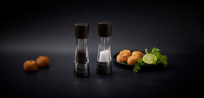 Cole & Mason H332293 Derwent Black Wood Salt and Pepper Mills, Gourmet Precision+, Adjustable Grind, Stained Beech/Acrylic, 190 mm, Gift Set, Includes 1 Salt and 1 Pepper Grinders