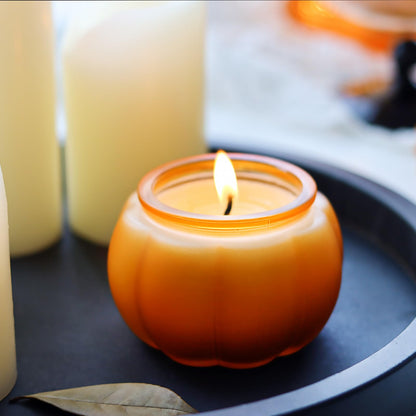 SYFURNIX Pumpkin Candle Jar for Making Candles, 4PCS Orange Glass Candle Jars with Lids, Small Candle Containers for DIY Candle Gifts Halloween Fall Thanksgiving Table Decorations