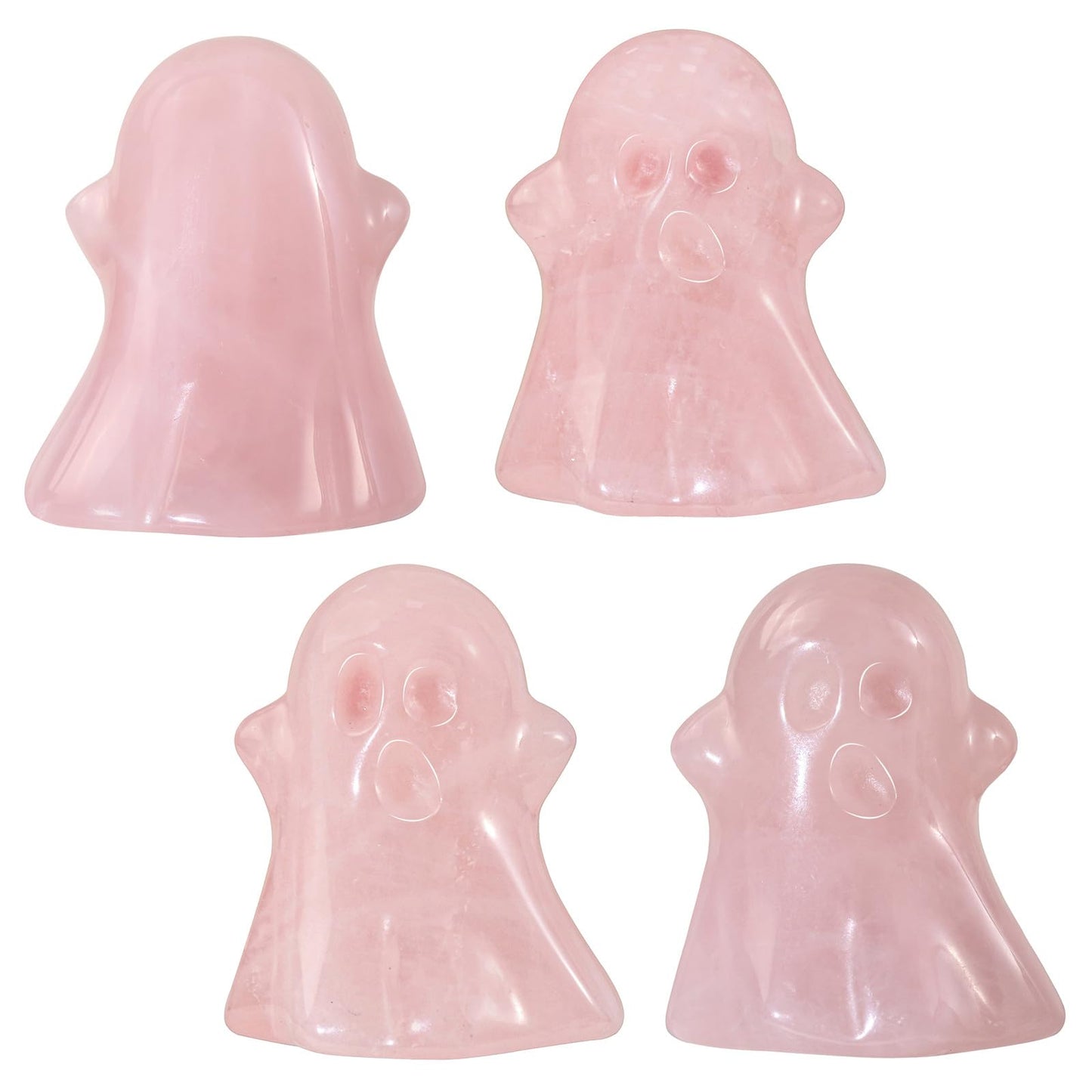 Rockcloud 2 PCS Crystal Stone Rose Quartz Ghost Pocket Stones Halloween Figurine Ghost Statue Ornament Party Decoration Supplies