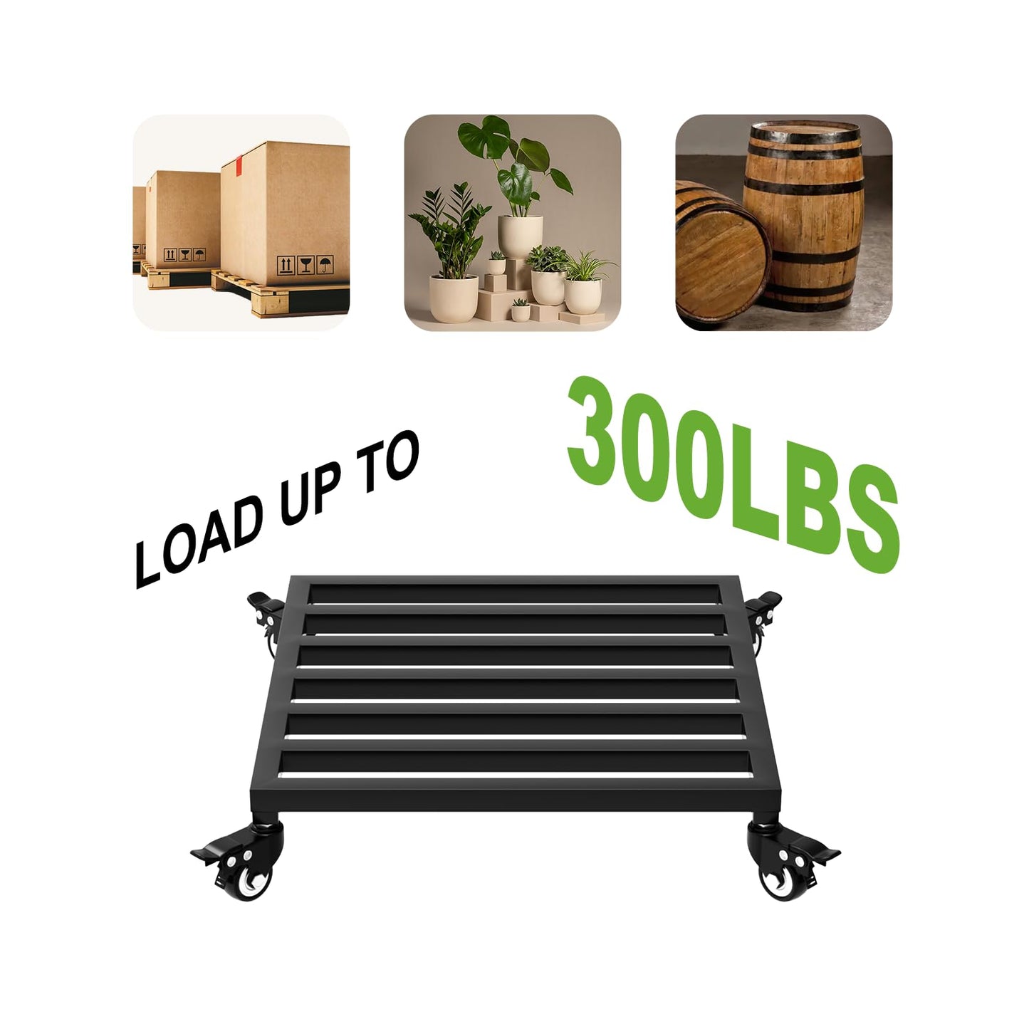 Zhongma 2 Pack 14" x14"x 3.5"H Square Plant Caddy with Wheels, Fully Assembled, Heavy Duty Construction, 300 Lbs Capacity, Load-Bearing Wheels with Brakes, No Installation Required