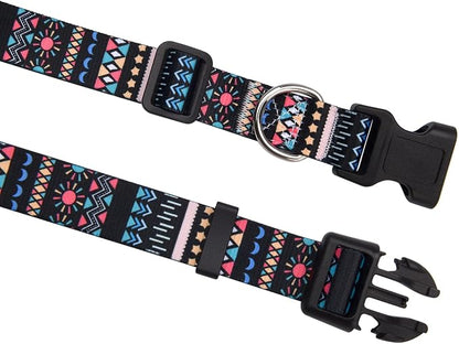 MarukoPet Dog Collar, Adjustable for Small Medium Large Dogs Puppy, Cute Design with Bohemia Floral Tribal Geometric Patterns Boys Girls Dog Collar(Black Bohemia-XS)