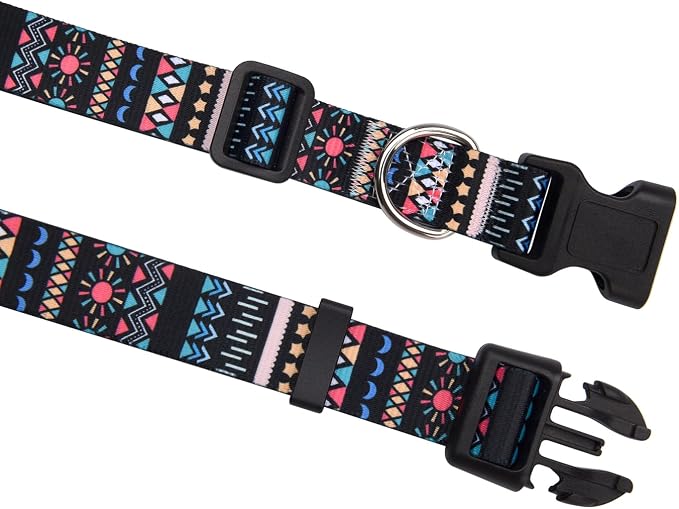MarukoPet Dog Collar and Leash Set, Adjustable for Small Medium Large Dogs Puppy, Cute Design with Bohemia Floral Tribal Geometric Patterns Boys Girls Dog Collar(Black Bohemia Set,XS)