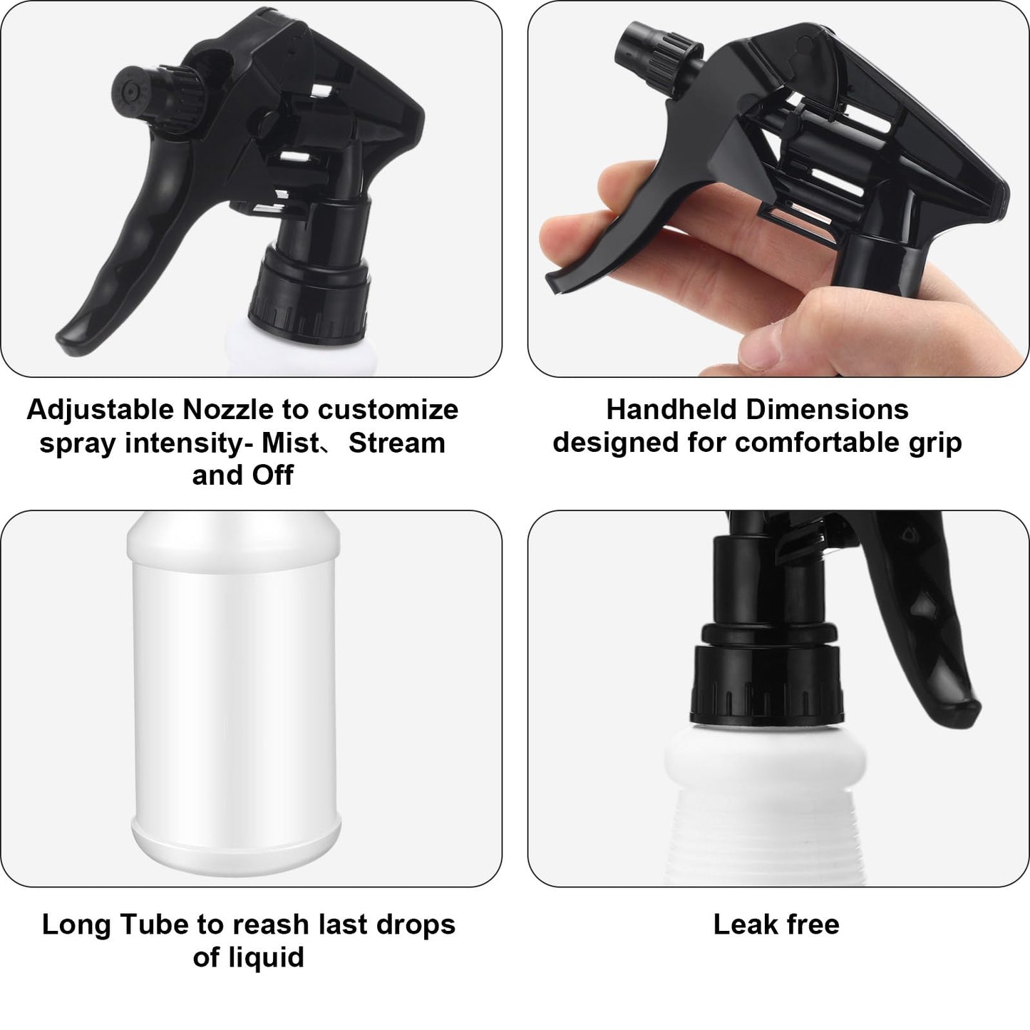 Eccliy 12 Pcs 16 Oz Plastic Spray Bottle, Adjustable Empty Reusable Sprayer for Cleaning, Planting, Water, Bathroom and Kitchen, BBQ, Commercial and Residential (Original,Black)