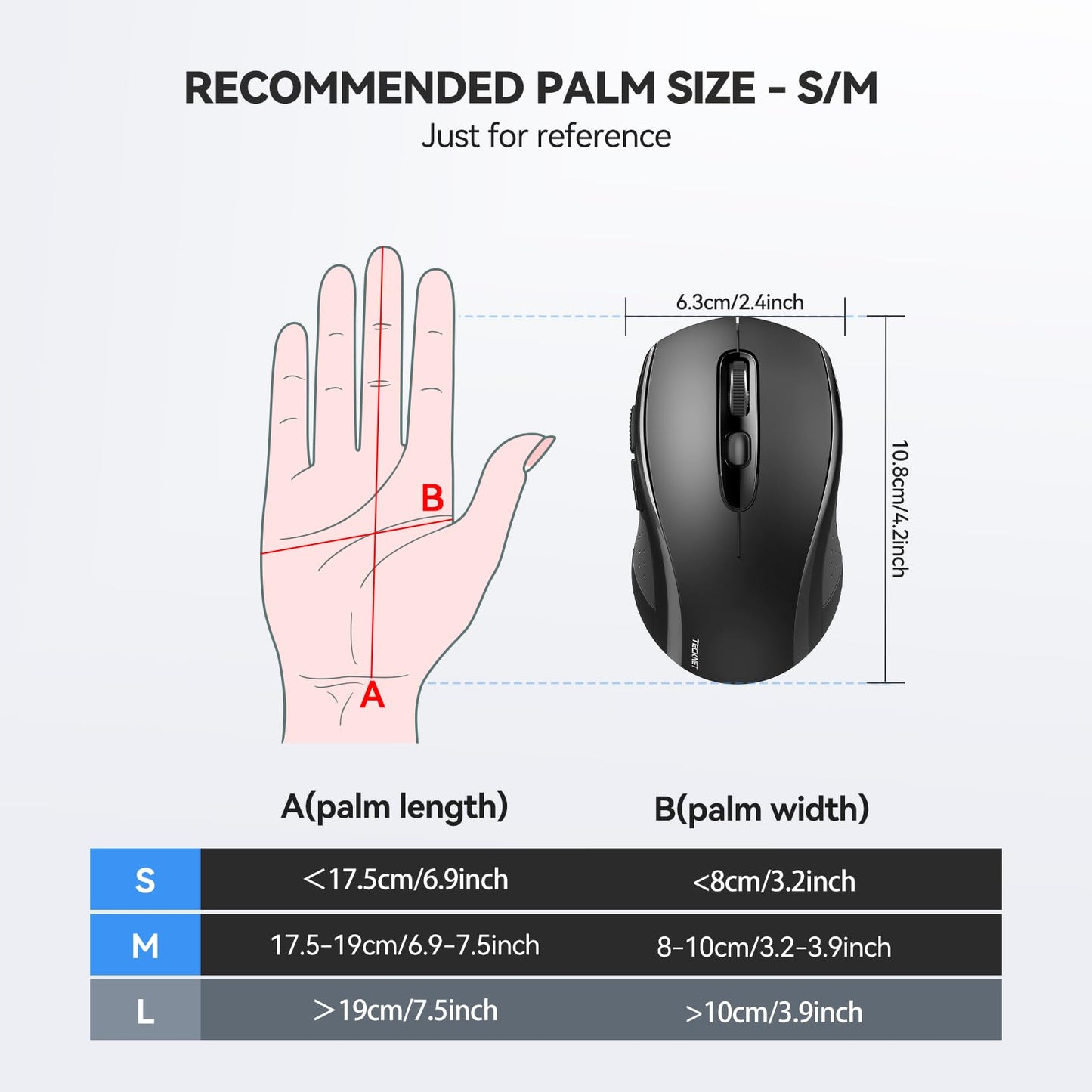 TECKNET Wireless Mouse for Laptop, Silent Bluetooth Mouse(BT5.0 & 2.4G) 4000DPI Adjustable, Computer Portable PC Quiet Mice with USB-A Receiver & 6 Buttons for Mac, 18 Months Battery