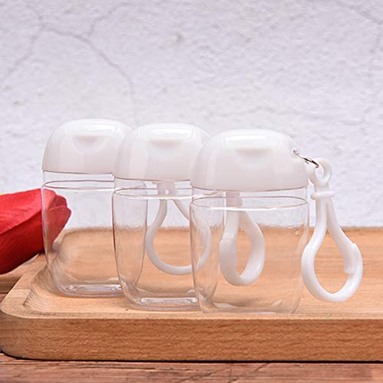 Healthcom 10 Pcs 1Oz 30ml Clear Empty Bottles Hand Sanitizer Travel Holder Hook Keychain Carriers White Flip Cap Reusable Portable Empty Bottle Refillable Cosmetic Container for Liquid Lotions Creams
