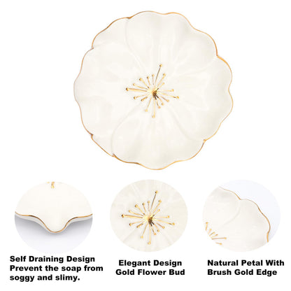 Elegant Bathroom Soap Dish, Inspired by Nature Hibiscus Flower, Ceramic Soap Dish Holder, Self-Draining and Multiple Styles for Bathroom Kitchen Accessories