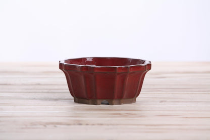 Willow Bonsai Ceramics Flower Design Bonsai Pot, 4.5inch Diameter, Plant Container, Succulant Pot, High Fired Ceramic Stoneware, Frost Proof, Handmade (Red)