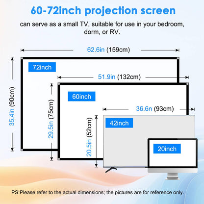 60 Inch Projector Screen, OKEDUO 4K 16:9 HD Portable Black Backing Movie Screen, Anti-Crease Indoor Outdoor Simple Install Foldable Projection Screen for Camping, RVing, Outdoor Theater Nights