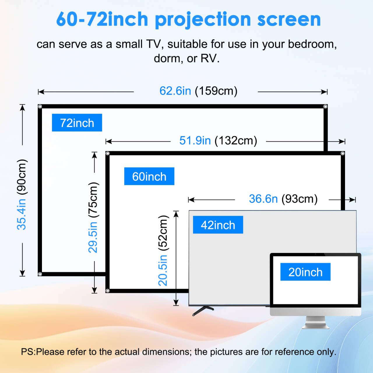 Projector Screen, 72Inch Outdoor Projector Screen, Washable & Foldable - Ideal for Indoor/Outdoor Home Theater, Camping, Office, 16:9 Aspect Ratio, 4K HD, Projector for Movies On Wall