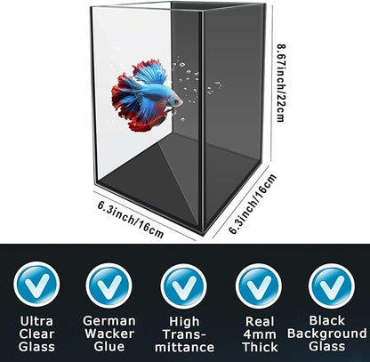 Glass Betta Aquarium Starter Kits 1.5 Gallon Small Fish Tank, Betta Fish Tank with LED Light, Power Filter, Black. 4mm Glass