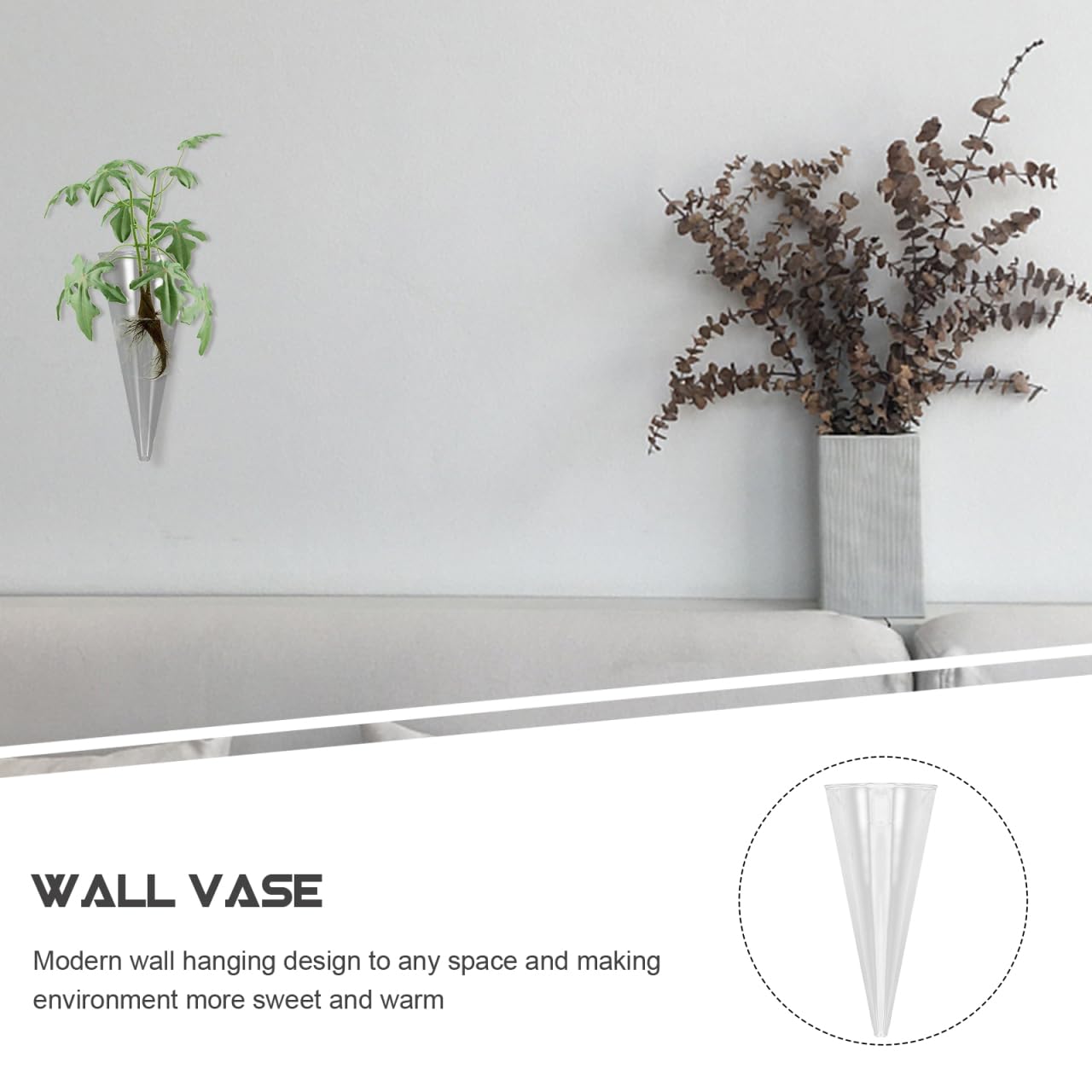 GOOHOCHY Hanging Wall Vase Glass Planter Hydroponic Flower Bottle Cone Shape Clear Glass Plant Holder for Home Office Balcony Indoor Decoration
