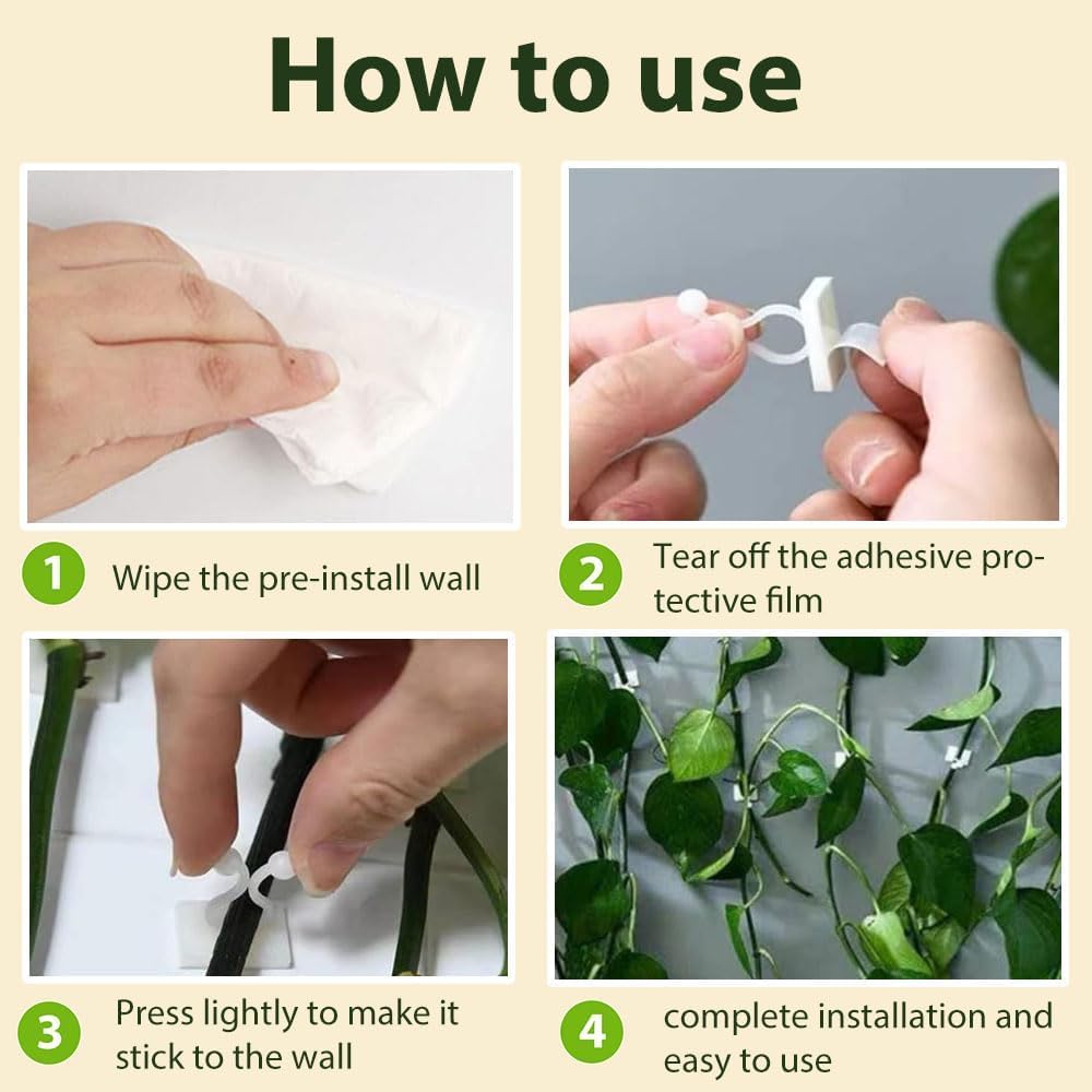 SMILEASE 2025 New Self-Adhesive Vine Support Binding Clip Invisible Plant Fixation Hooks for Gardening,Plant Wall Clips for Climbing Plants, Wire Cable Storage Management (Green, 300PCS)