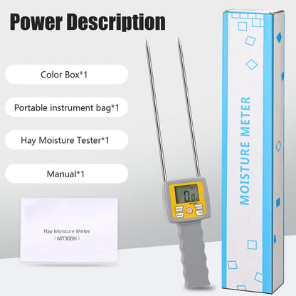 Hay Moisture Tester – Portable Dual Probe Hay Moisture Meter with Temperature & Humidity Compensation – For Hay Bale, Forage Grass, Alfalfa, Pennisetum Hydridum & Leymus Chinensis Moisture Tester